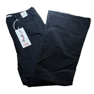Celebrity Pink Pants Womens 21/35 black flare corduroy Hi-Rise stretch Raw‎ Hem